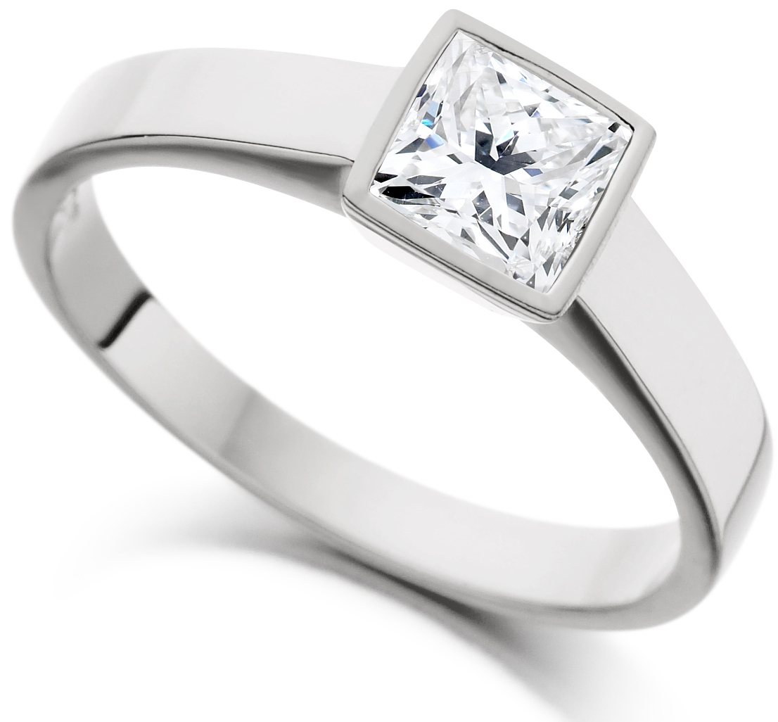 Princess Cut Rub Over White Gold Engagement Ring ICD1527 Main Image